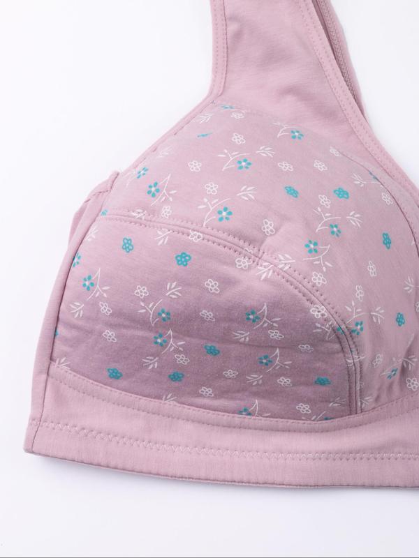 Plus Size Floral Print Button Front Bra, Comfy Breathable Wireless Bralette, Women's Plus Size Lingeries for All Seasons
